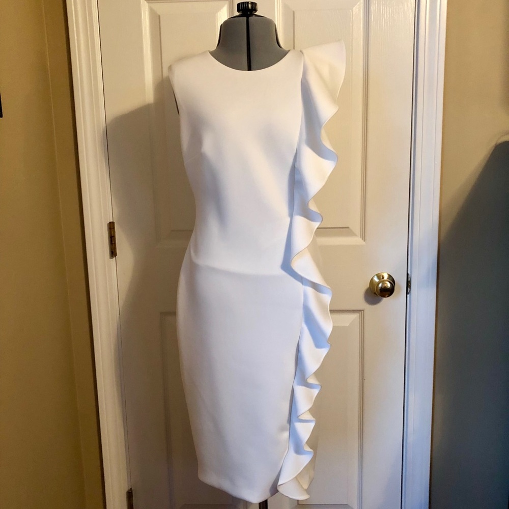 Calvin Klein, Ivory Dress w/Ruffle, Size 2